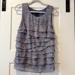 Ann Taylor Ruffled Blue and White Sleeveless Blouse Ladies Size Medium